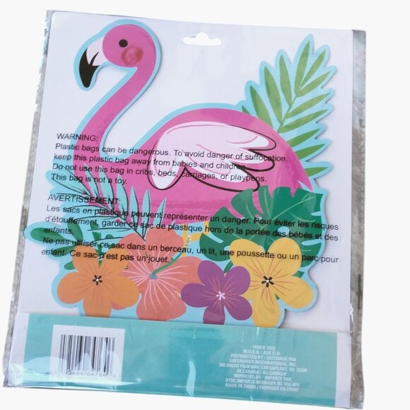 Pink Flamingo Centerpiece Tropical Flowers Palm Leaves 11 In Summer Pool Party - Picture 3 of 6